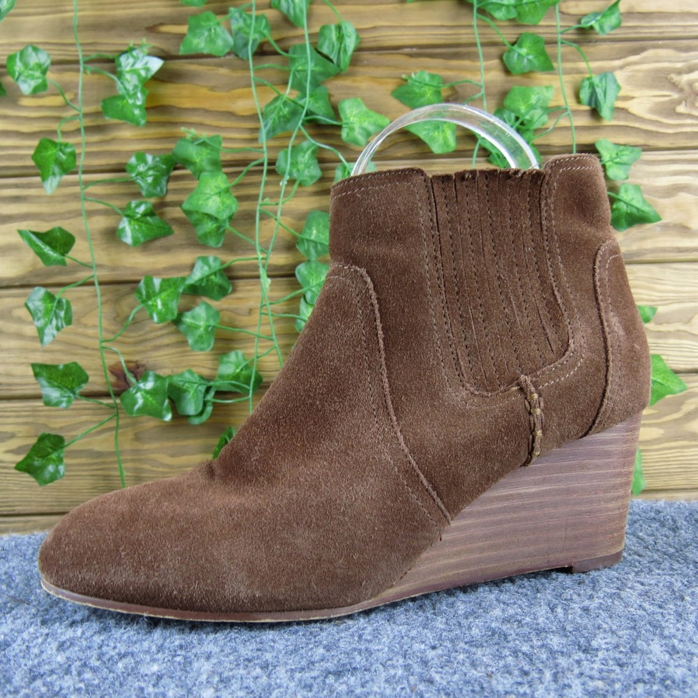 Violet & Red Shae Suede Leather Zip Up Ankle Wedge Booties Womens Size 7M‎ Brown